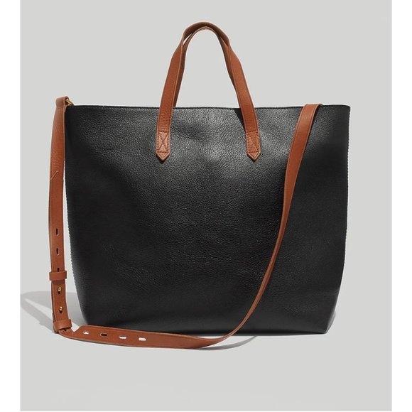 Madewell $198 Zip-Top Transport Tote Black Brown H2584 D2 - Picture 1 of 16